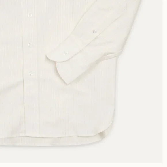 Drakes - Cream Ticking Stripe Cotton Oxford Cloth Button-Down Shirt - Size 15 - Picture 4 of 8